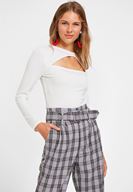 Bayan Krem Cut Out Detaylı Uzun Kollu Bluz