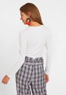 Bayan Krem Cut Out Detaylı Uzun Kollu Bluz
