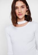Bayan Krem Cut-Out Detaylı Uzun Kollu Triko