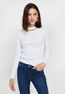 Bayan Krem Cut-Out Detaylı Uzun Kollu Triko
