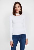 Bayan Krem Cut-Out Detaylı Uzun Kollu Triko