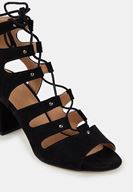 Bayan Siyah Lace Up Detaylı Topuklu Ayakkabı