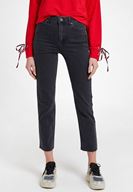 Bayan Gri Yüksek Bel Crop Straight Jean