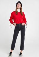 Bayan Gri Yüksek Bel Crop Straight Jean