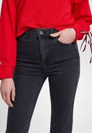 Bayan Gri Yüksek Bel Crop Straight Jean