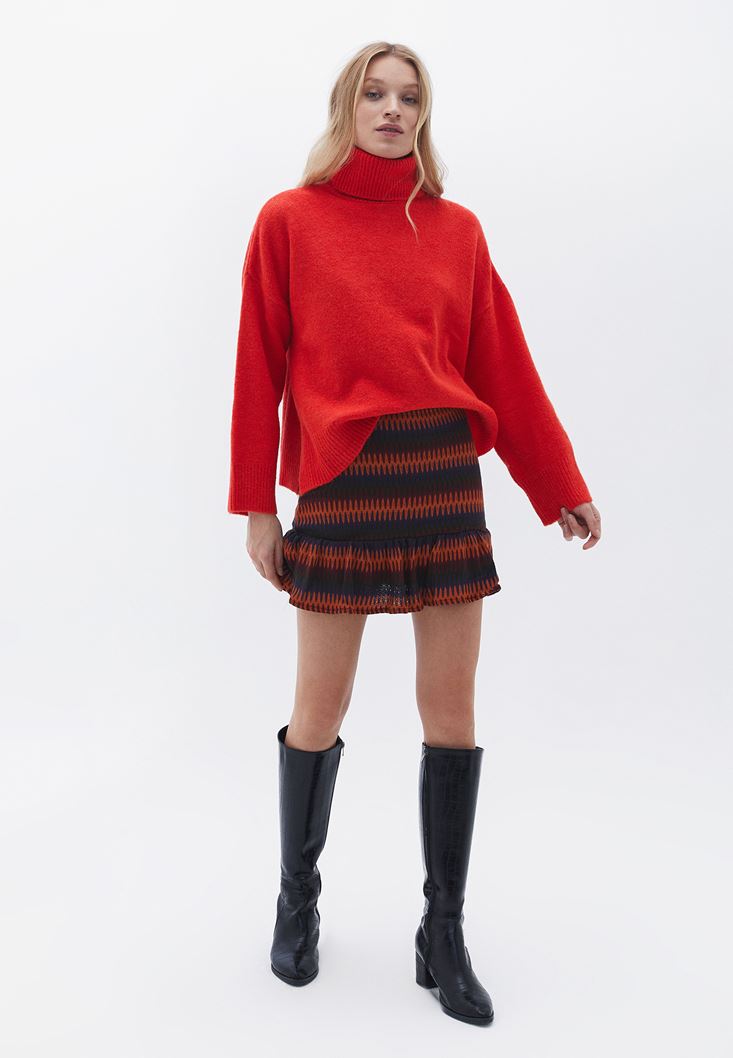 Women Mixed Skirt with Mix Pattern and Ruffle