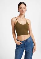 Bayan Yeşil İnce Askılı Crop Bluz