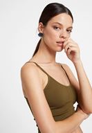Bayan Yeşil İnce Askılı Crop Bluz