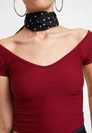 Bayan Bordo V Yaka Detaylı Crop Top