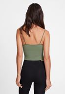 Bayan Yeşil İnce Askılı V Yaka Crop Top