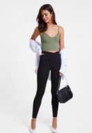 Bayan Yeşil İnce Askılı V Yaka Crop Top