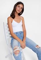 Women White Crop Top with V Neck