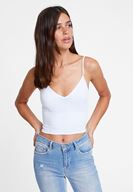 Women White Crop Top with V Neck