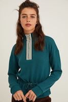 Bayan Yeşil Yakası Fermuar Detaylı Sweatshirt