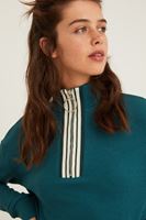 Bayan Yeşil Yakası Fermuar Detaylı Sweatshirt