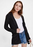 Bayan Siyah/Beyaz Çizgi Desenli Blazer Ceket