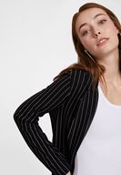 Bayan Siyah/Beyaz Çizgi Desenli Blazer Ceket