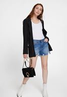Bayan Siyah/Beyaz Çizgi Desenli Blazer Ceket