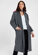 Bayan Gri Oversize Uzun İnce Kaban