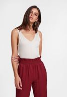 Bayan Krem Çift Askılı V Yaka Bluz ( TENCEL™ )