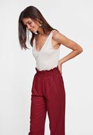 Bayan Krem Çift Askılı V Yaka Bluz ( TENCEL™ )