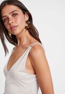 Bayan Krem Çift Askılı V Yaka Bluz ( TENCEL™ )