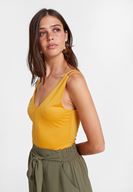 Bayan Turuncu Çift Askılı V Yaka Bluz ( TENCEL™ )