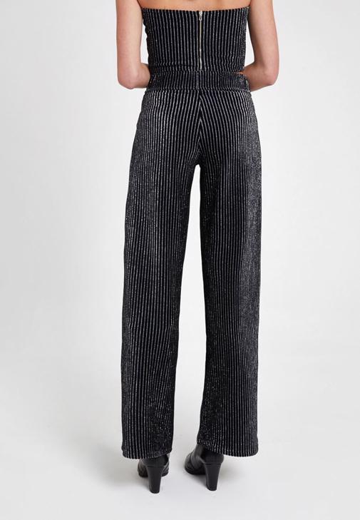 Black Striped Trousers with Shiny Online Shopping | OXXOSHOP