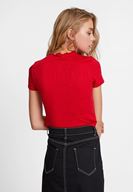 Bayan Kırmızı Yaka Detaylı Crop Top