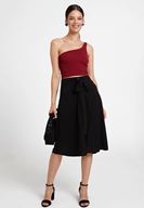 Women Black Midi Skirt with Buttons