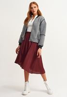 Women Bordeaux Asymmetric Midi Skirt