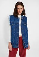 Bayan Mavi Kolsuz Denim Yelek