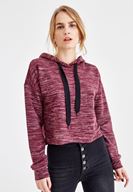 Bayan Mor Kapüşonlu Uzun Kollu Sweatshirt