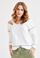 Bayan Krem V Yaka Omuz Detaylı Sweatshirt