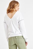 Bayan Krem V Yaka Omuz Detaylı Sweatshirt