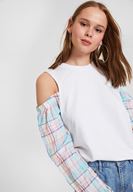 Bayan Beyaz Uzun Kollu Omuz Detaylı Sweatshirt