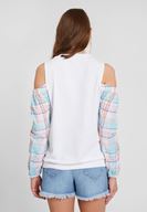 Bayan Beyaz Uzun Kollu Omuz Detaylı Sweatshirt