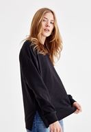 Bayan Siyah Yanları Yırtmaç Detaylı Sweatshirt