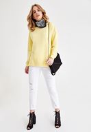 Bayan Sarı Yanları Yırtmaç Detaylı Sweatshirt