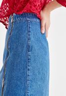Bayan Mavi Yani Fermuar Detaylı Denim Etek