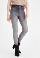 Bayan Gri Yüksek Bel Dar Paça Denim Pantolon