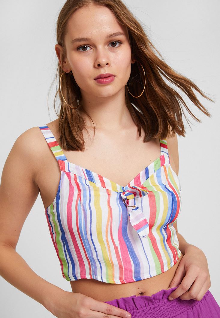 Women Mixed Crop Blouse with Binding Details