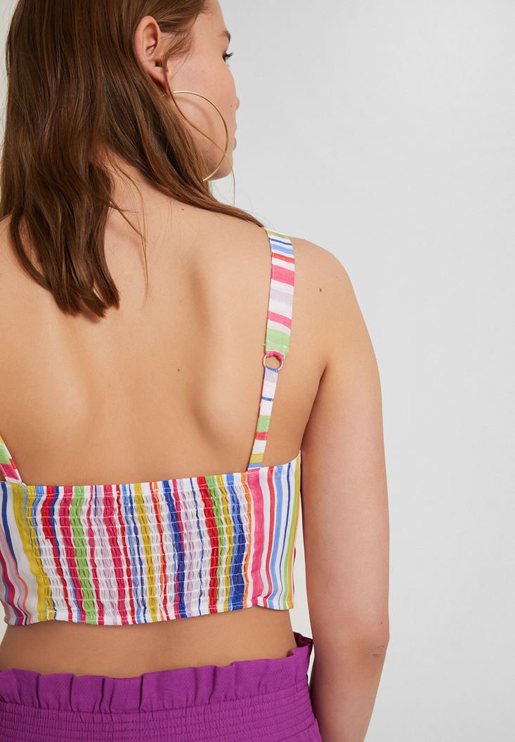 Women Mixed Crop Blouse with Binding Details