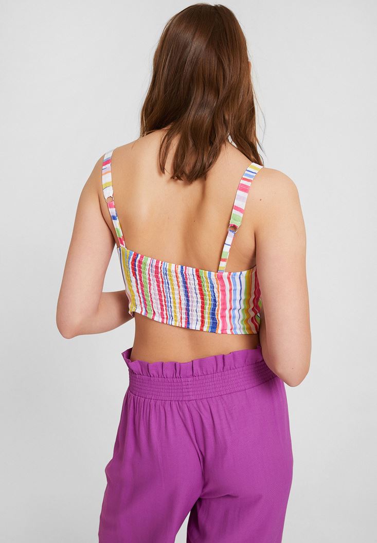 Women Mixed Crop Blouse with Binding Details