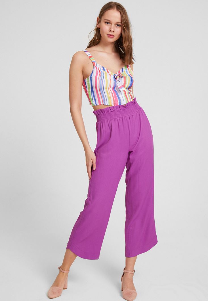 Women Mixed Crop Blouse with Binding Details