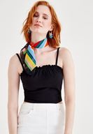 Women Black Tank with Ruffle Details