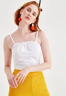 Women White Tank with Ruffle Details