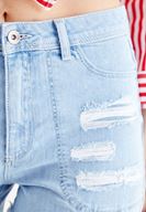 Bayan Mavi Yüksek Bel Denim Şort