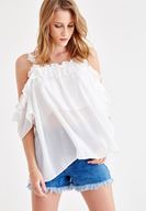Women Cream Emroidered and Pearl Strappy Blouse