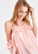 Women Pink Emroidered and Pearl Strappy Blouse
